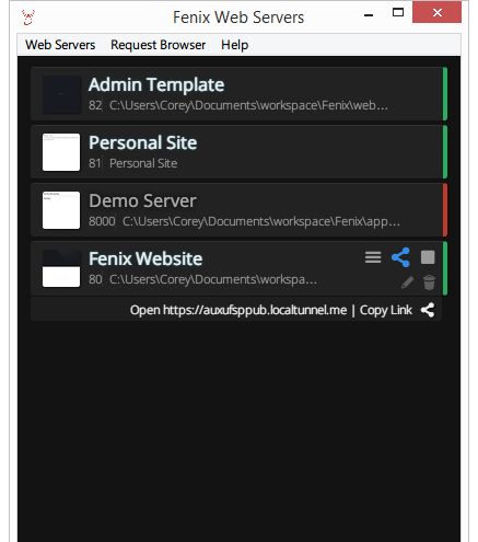 Fenix Web Server GUI Screenshot